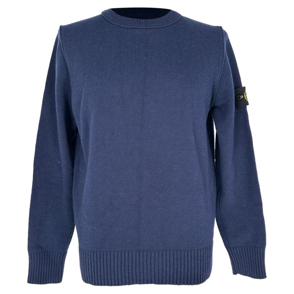 Stone Island Crewneck Knitted Sweater in Navy Blue Wool